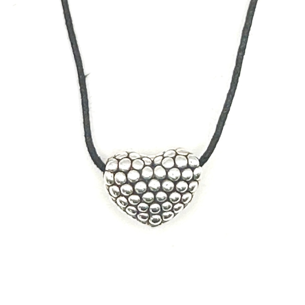 Lagos Caviar Silver Beaded Puffed Heart Pendant w/ Leather Cord RARE - Picture 4 of 12
